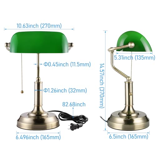 Green Glass Bankers Desk Lamp with Pull Chain