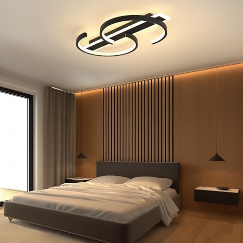 LED Ceiling Light 2 Rings Black Modern Ceiling lamp 45W Flush Mount Ceiling Light with Remote 3000