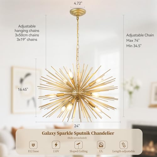24in 9 Lights Gold Sputnik Chandelier Mid
