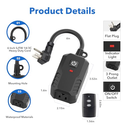 Remote Control Outlet Wireless Light Switch Outdoor Indoor 3
