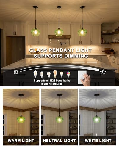 Green Glass Pendant Lights Kitchen Island with Black Finish
