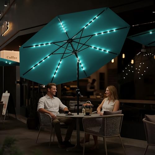 9FT Solar LED Patio Umbrella with Tilt & Crank