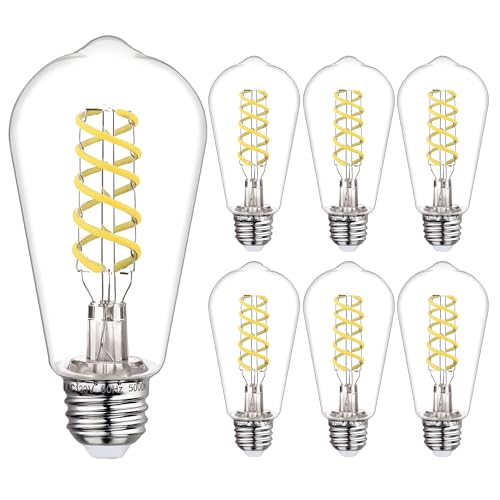 6 PCS ST58 Dimmable Spiral Vintage E26 LED Bulb 60 Watt LED Edison Bulbs (6 Count)