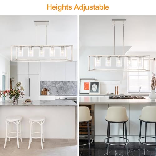 5 Light Chandeliers for Dining Room, Island Room Light Fixture | Sliver Modern Industrial Kitchen Lighting Fixtures Ceiling Easy Installation Pendant Lights for Bar Restaurant-E26 Socket