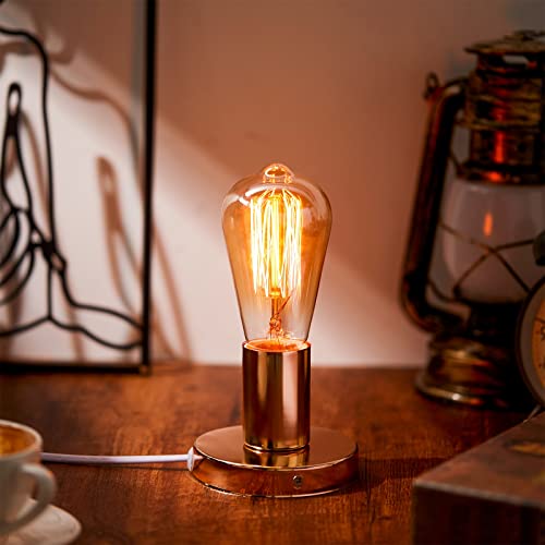 2 Pcs Polished Metal Desktop Lamp Base E26 E27 Screw Light Bulb Holder Sockets Night Light Base Lamp Replacement for Holding Bulb 6 Feet Cord on Off Switch Plug (2 Count)