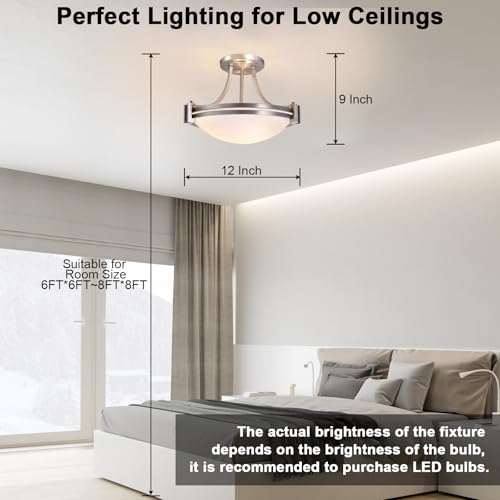 12 Inch Semi Flush Mount Ceiling Light Brushed Nickel ETL Listed