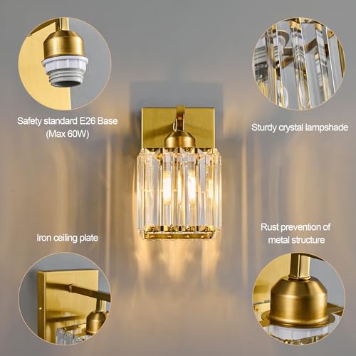 Wall Sconces Crystal Gold Wall Sconce Set of Two Indoor Wall Lamp Modern Wall Light Bathroom Vanity Light Fixtures Wall Lighting Wall Mounted Room Sconce (2 Count)