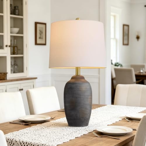 24.5" Ceramic Black Lamp for Living Room with Pre