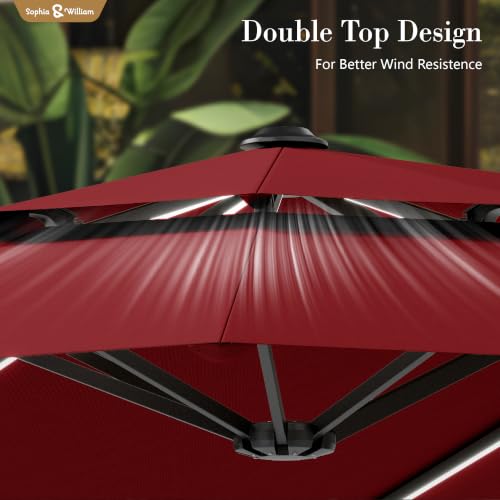 13ft 2 Tier Patio Umbrella with Solar Lights & Base