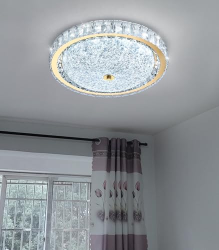 15.7" Modern Crystal Chandelier Dimmable LED Flush Mount Ceiling Light with Remote Control for Living Room Dining Room Bedroom Hallway Foyer Gold
