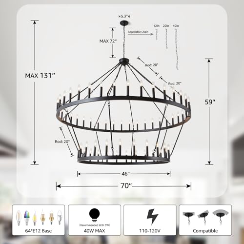 2 Tier Large Black Chandelier 70
