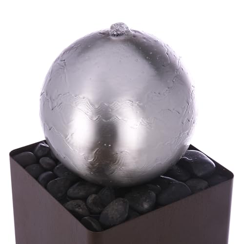 CPS188 Indoor Outdoor Modern Metal Orb Water Floor Fountain with River Rock Stone for Patio