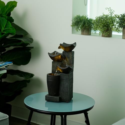 TZL414 14" 4 Tier Squared Bowls Fountain with LED Lights