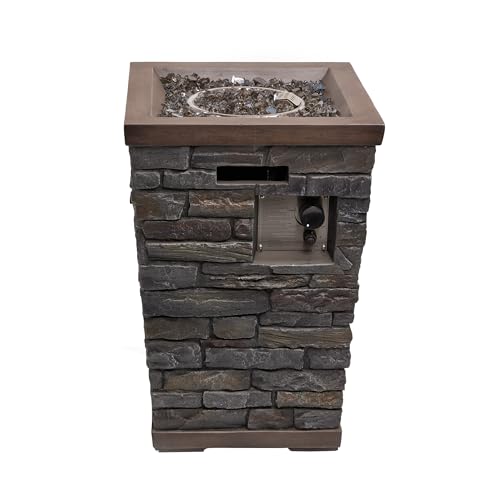 GXT966 Stone Look Column Gas Fire Pit with 32K BTU and Adjustable Flame