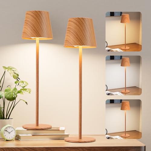 Wood Grain Cordless Table Lamp Rechargeable