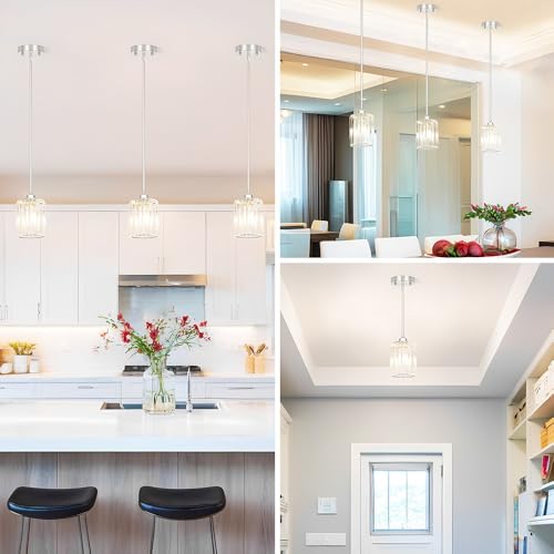 Chrome Kitchen Pendant Lights Over Island with Adjustable Rods (3 Count)