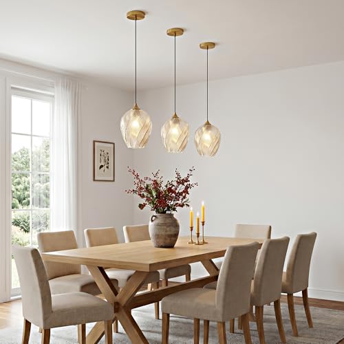 Amber Glass Pendant Lights Kitchen Island Gold Hanging Ceiling Light 8"