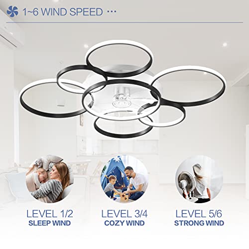 41" Black Modern Ceiling Fan with LED Light and Remote
