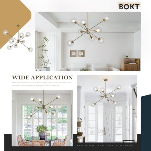 8 Lights Modern Large Gold Globe Sputnik Chandelier Contemporary Clear Glass Ball Bubble Chandelier Lighting Brass Sputnik Hanging Light Fixture Vintage Retro Pendant Lights Kitchen Island