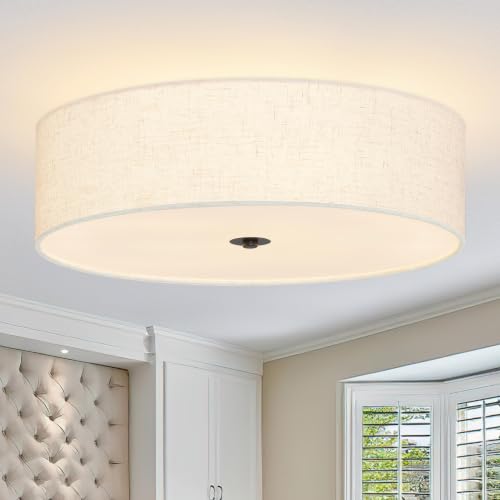 20" Modern Fabric Ceiling Light Black Classic Drum Light Fixture 5