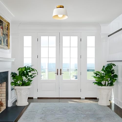 1 Pack White and Gold Modern Semi Flush Mount Ceiling Light Fxiture 10 in