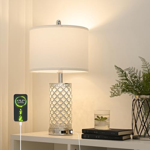 24in Crystal Table Lamp Set of 2 Bedroom Lamps for Night Stand (2 Count)
