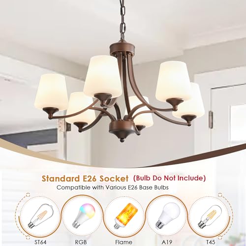 6 Light Farmhouse Chandelier Oil Rubbed Bronze Pendant Light Fixture with Frosted Glass
