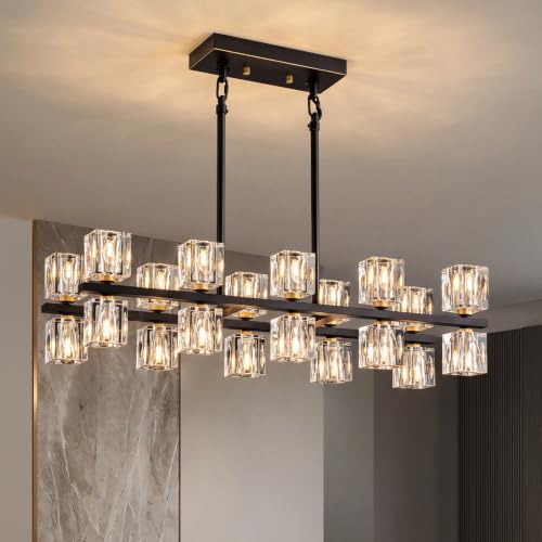 20 Light Linear Crystal Chandelier for Dining Room Kitchen Island 32inch