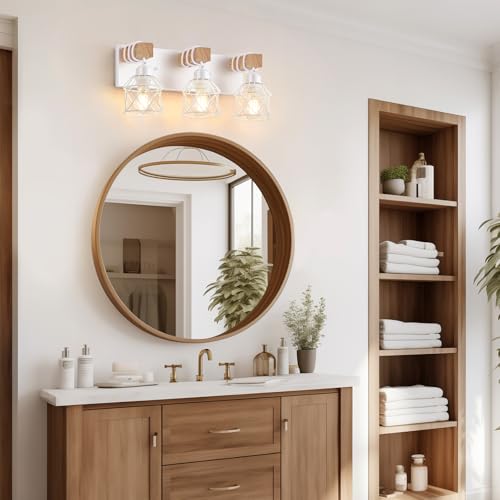 3 Light Farmhouse White Bathroom Vanity Light Fixtures