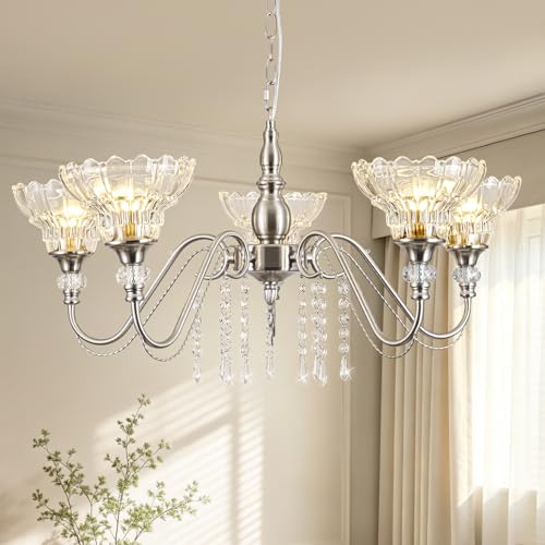 5 Light Chandelier in Brushed Nickel Finish with Flower (5-Light / Nickel)