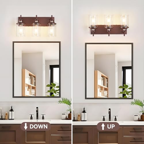 3 Light Bronze Bathroom Light Fixtures Over Mirror