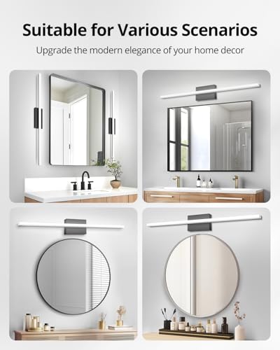 LED Bathroom Vanity Light Bar 36 Inch 20W Black IP44 Over Mirror Lighting Fixture Wall Sconce Indoor Modern Cool White 6000K