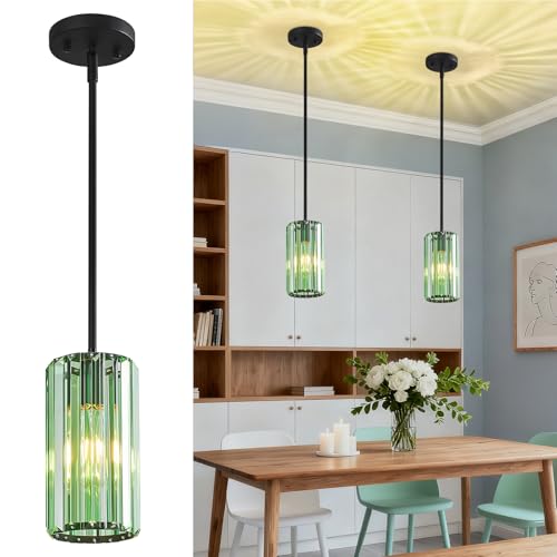 Modern Crystal Pendant Light Mini Light Green Chandeliers Adjustable Pendant Lights Fixture for Kitchen Island Dinning Room Corridor Bedroom