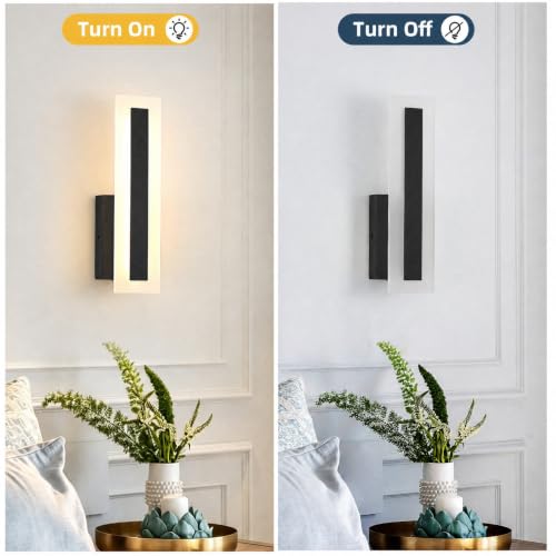 Hardwired Wall Sconces Set of 2 Dimmable Black LED Wall Light