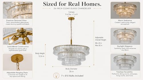 26 Inch Modern Round Clear Crystal Glass Chandelier