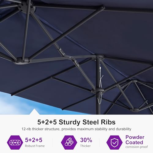 Patio Umbrella 14ft with Base and Solar Lights