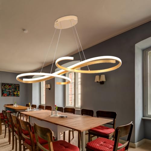59.05" Gold Led Chandelier for Dining Room Dimmable Modern LED Pendant Chandelier with Remote Control