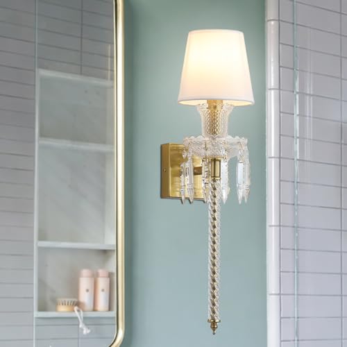 Modern Crystal Wall Sconce with Linen Shade