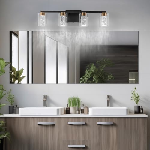 4 Light Black and Gold Vanity Light with 3 Color Modes