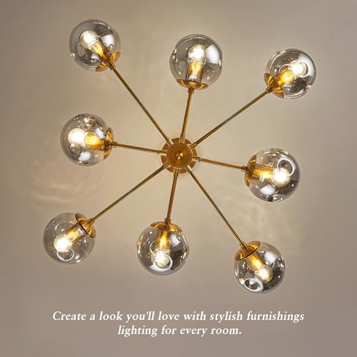 Gold Sputnik Chandeliers for Dining Room Modern Glass Globe Light Fixture