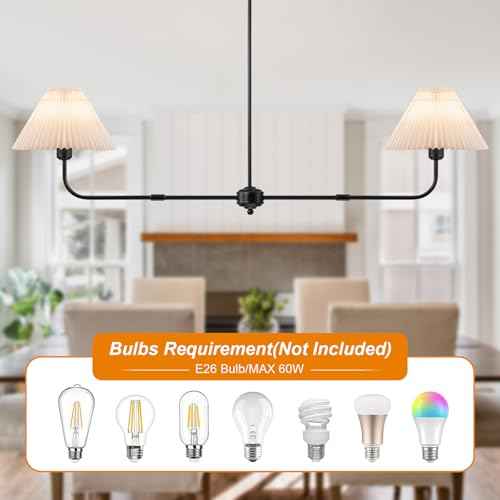 55" Black Modern Chandelier, 2-Light Linear Dining Room Light Fixture | White Fabric Shade, Classic Linear Lighting, Height Adjustable Lights for Living Room Bedroom