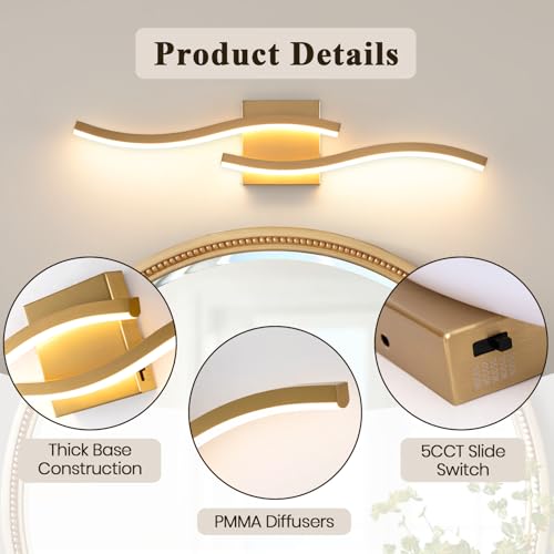 Gold Curved Bathroom Vanity Light Fixture Over Mirror