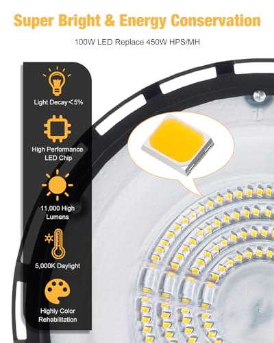 UFO LED High Bay Light 100W 11000LM 5000K High Bay LED Shop Lights