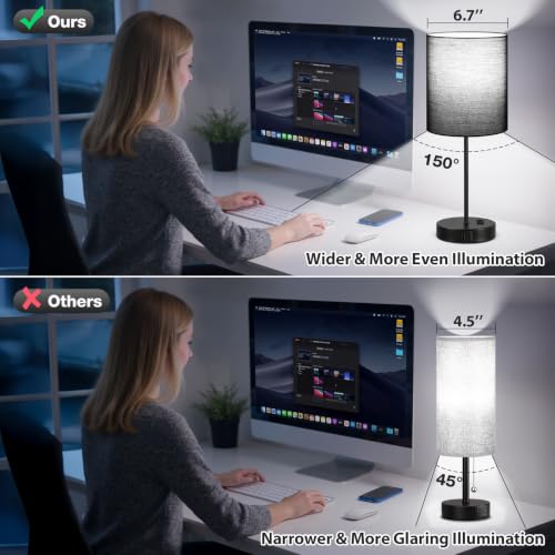 17.6" Black Touch Lamps for Bedroom Set of 2 (2 Count)