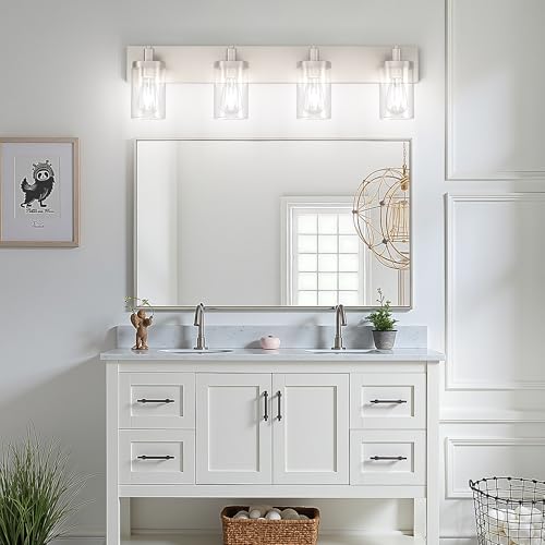 Brushed Nickel Bathroom Light Fixtures 4 Lights Vanity Light for Bathroom Lighting Fixtures Over Mirror