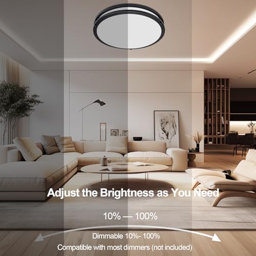 16inch LED Flush Mount Ceiling Light Fixture Dimmable Matte Black (2 Count)
