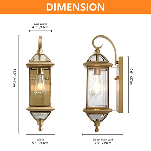 Outdoor Wall Light with Clear Glass Waterproof Exterior Light Fixtures Oil Rubbed Brass 18.5 inch Copper Wall Mount Lights for for Patio Garage Front Porch