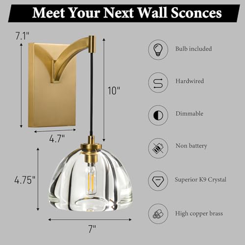 Crystal Brass Dome Wall Sconce (2 Count)