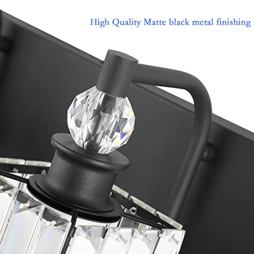 Crystal Black Vanity Light for Bathroom 3 Light 24''Modern Matte Black Bathroom Vanity Lighting Fixtures Over Mirror