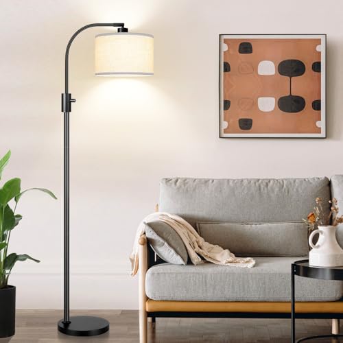Upgraded Modern Arc Dimmable Tall Standing Floor Lamp with Linen Shade